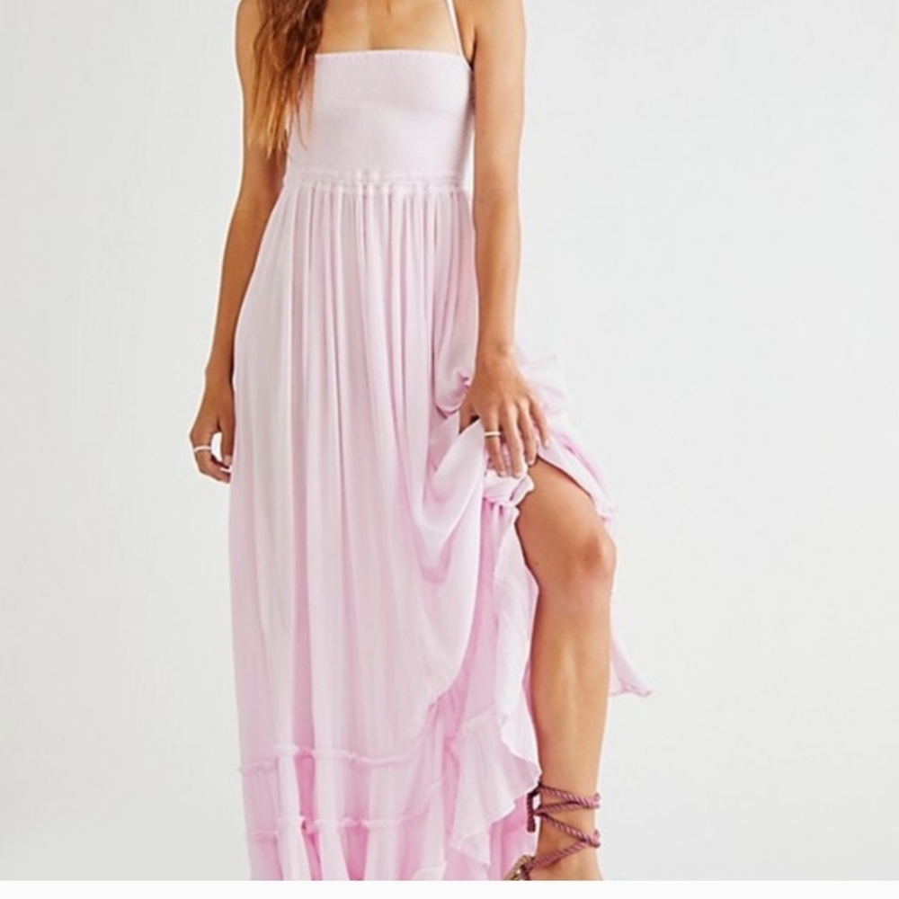 Free People Light Pink Smocked Bodice Maxi Dress